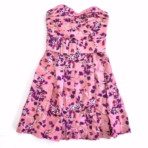 NWOT Express Silk Pink Floral Strapless Dress - Picture 2 of 8